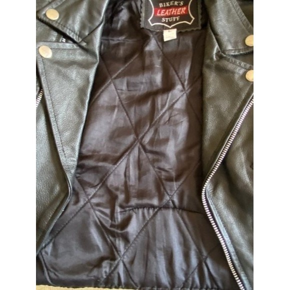 'BIKERS LEATHER STUFF ' BLACK Zippered, Studded Leather Jacket Girls/Tween (L) - Picture 11 of 12